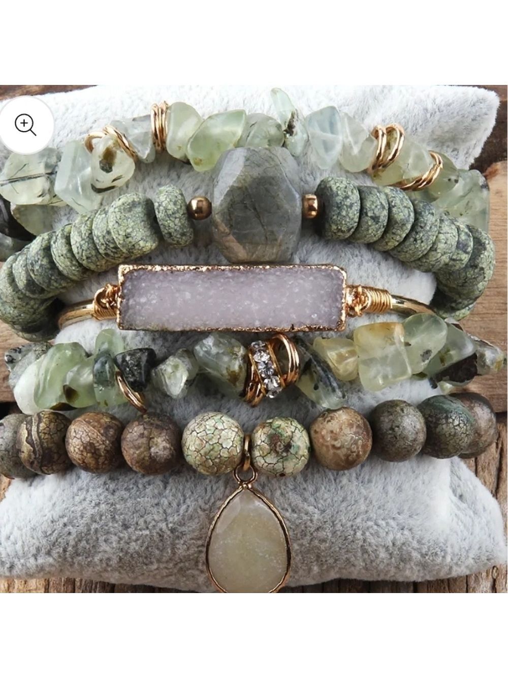 Druzy Dreams Stack Bracelets Set In Green - Picture 2 of 8